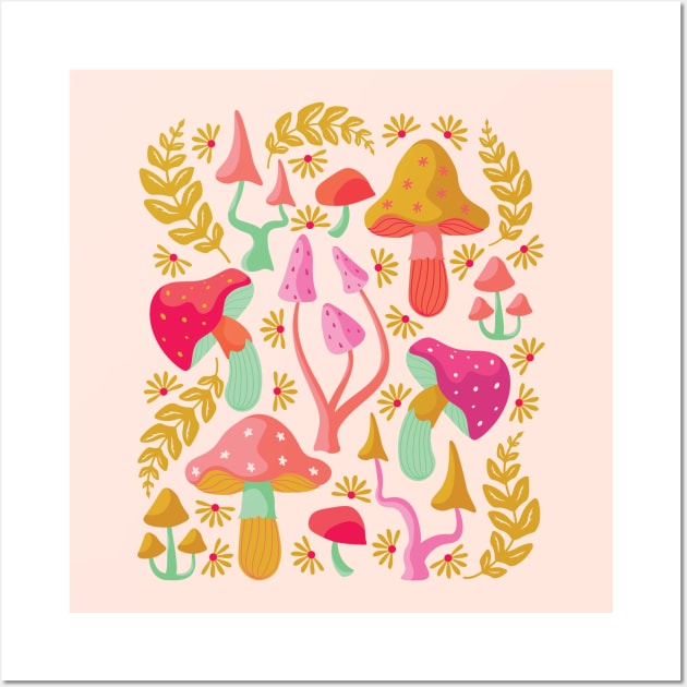 Happy Fun Colorful Mushrooms Wall Art by EliveraDesigns